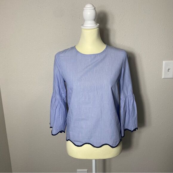 Zara Basic Collection Blue Pinstriped 3/4 Bell Sleeve Top Women's Size Small - Picture 10 of 15